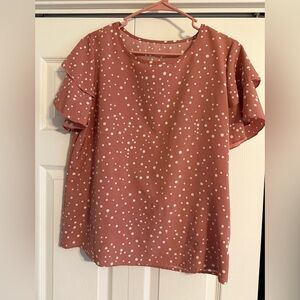 Polka Dot Ruffle Sleeve Top - Dusty Rose/Blush